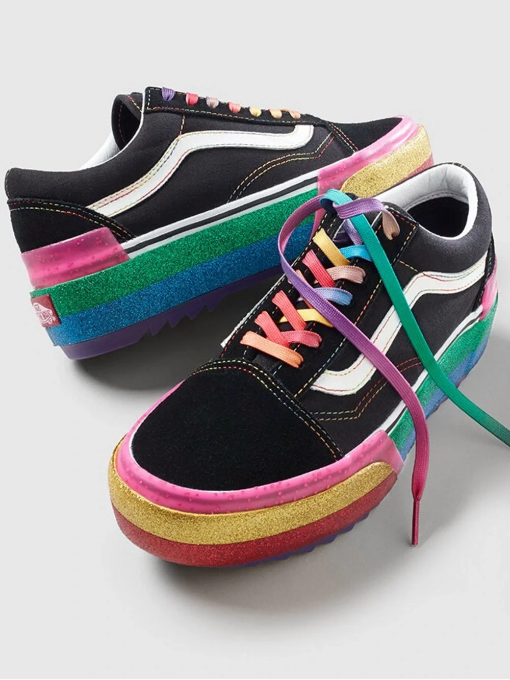 VANS Women’s 5 Old Skool Stacked Glitter Sneakers • Platform Suede Canvas Shoes